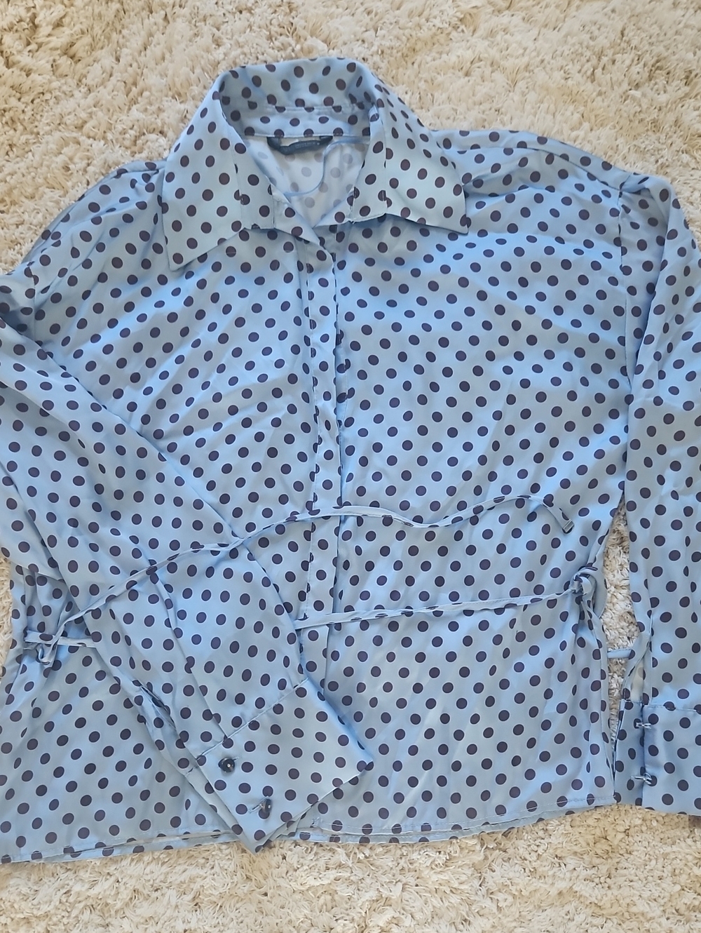 Zara Light Blue Shirt Jacket with Navy Polka Dots